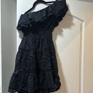 Black One-Shoulder Eyelet Dress